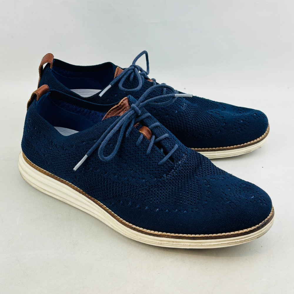 Cole Haan Original Grand OS Wingtip Oxford Mens 10 Navy Blue Knit Upper Lace Up